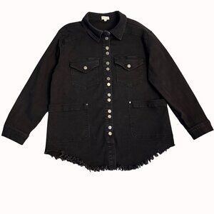 Westbound Distress Denim Jacket Size XL Frayed Hem Washed Out Black Below Waist